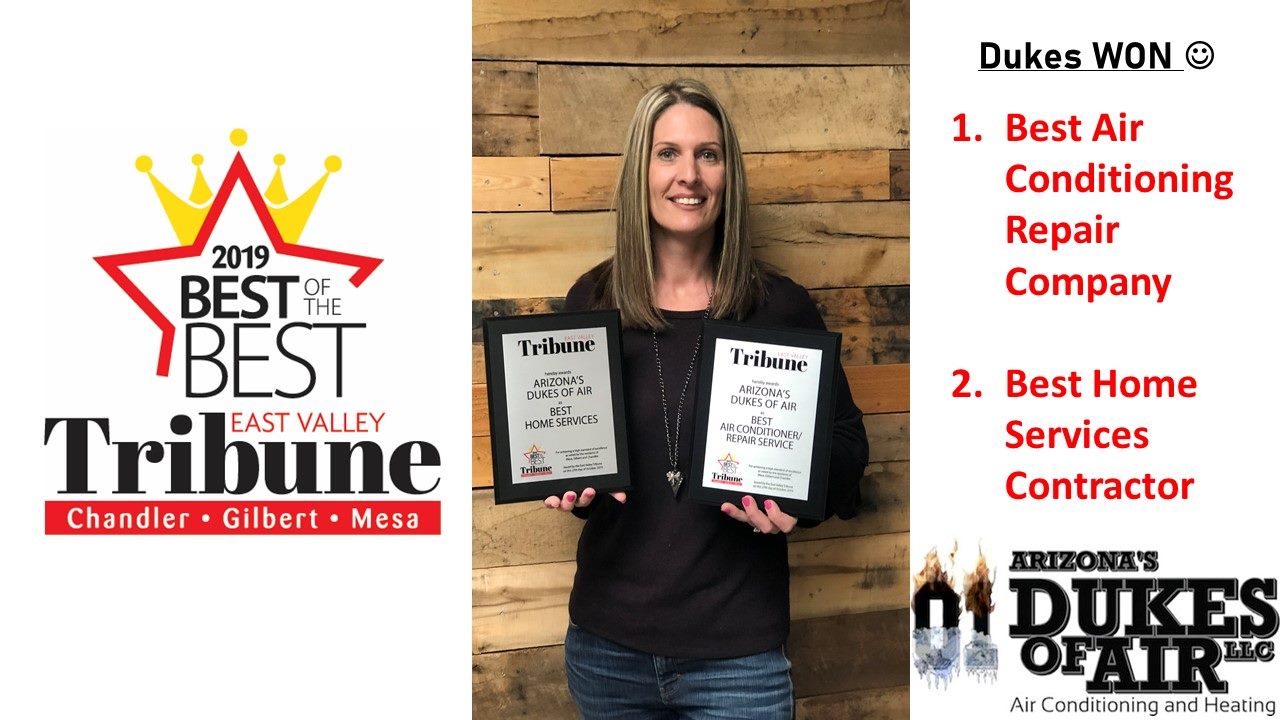 Dukes of Air employee with 2019 Tribune Best of The Best Home Services and Air Conditioner Repair Service Awards